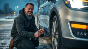 man happy that his car has security protection and service