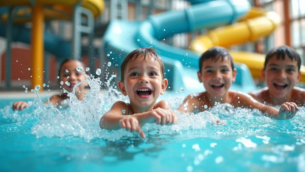 Exciting indoor water park at Great Wolf Lodge for Michigan family vacations excited children and parents enjoying slides and splash zones