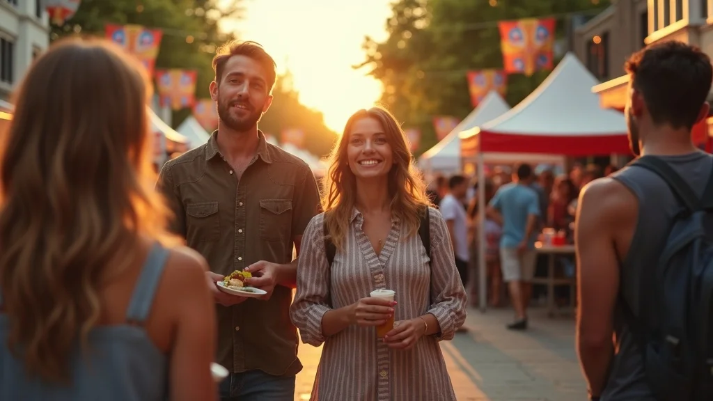 Family enjoying local festival in Michigan with food, crafts, and music during a family vacation