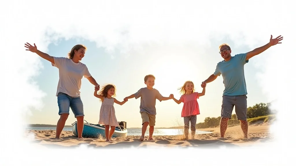 Collage of top Michigan family vacations—dunes, kayaking, cherry orchard, small town, museum, family fun, affordable Michigan family vacations